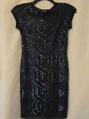 Vince Camuto Navy Sequin Geometric Sheath Dress